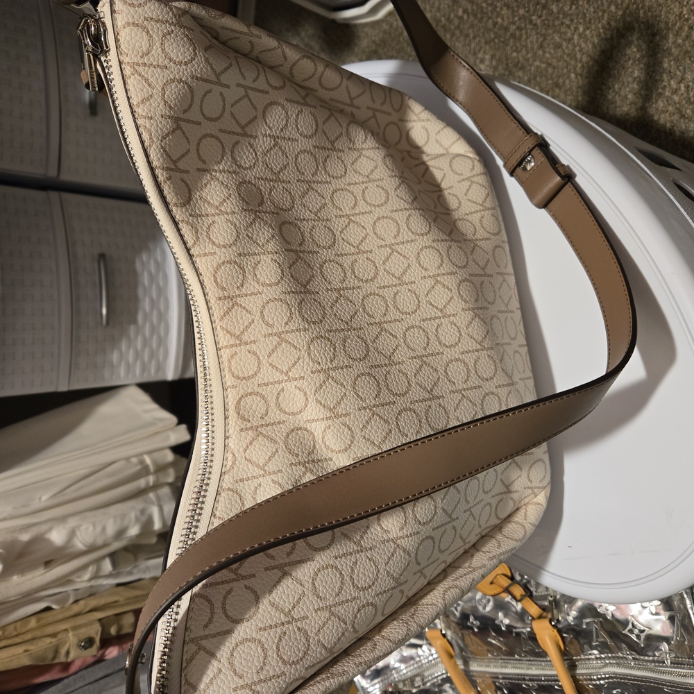 Calvin Klein Beige and Brown Shoulder Bag